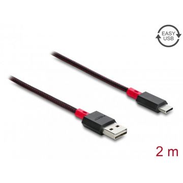 Cablu EASY-USB 2.0-A la USB Type C T-T 2m Negru, Delock 81543