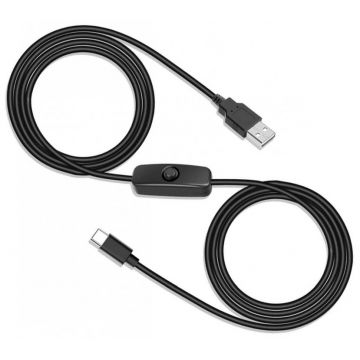 Cablu de incarcare USB-A la USB type C cu switch ON/OFF T-T 1m Negru, kupaasw2