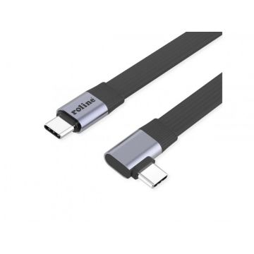 Cablu flat USB4 type C drept/unghi 8K UHD-2/80Gb/240W 0.13m Negru, Roline 11.02.9099