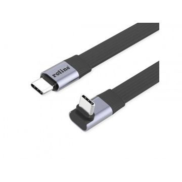 Cablu flat USB4 type C drept/unghi 8K UHD-2/80Gb/240W 0.8m Negru, Roline 11.02.9097