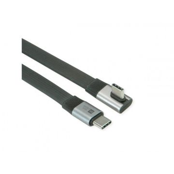 Cablu flat USB4 type C drept/unghi 8K UHD-2/80Gb/240W 0.8m Negru, Roline 11.02.9098