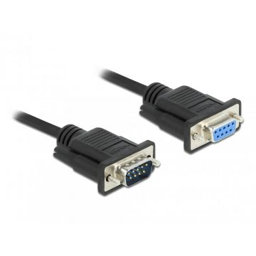 Cablu prelungitor serial RS-232 D-Sub 9 pini T-M 2m Negru, Delock 86579