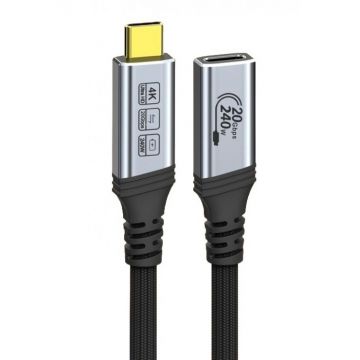 Cablu prelungitor USB 3.2 type C 240W 20Gbps 4K60Hz T-M 3m brodat, ku31mfb3
