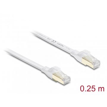 Cablu retea RJ45 Flat Cat.8.1 FTP 0.25m Alb, Delock 81023
