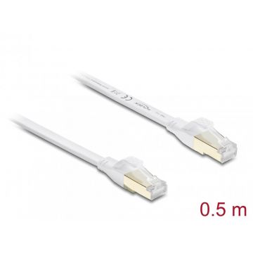 Cablu retea RJ45 Flat Cat.8.1 FTP 0.5m Alb, Delock 81024