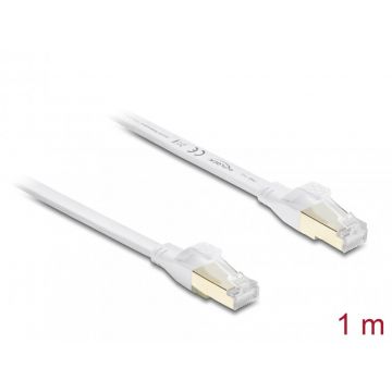 Cablu retea RJ45 Flat Cat.8.1 FTP 1m Alb, Delock 81025