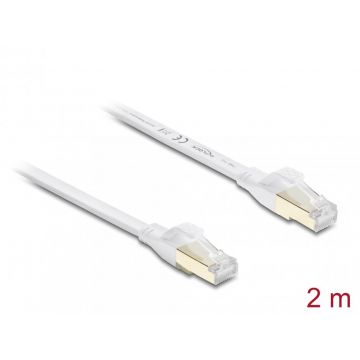 Cablu retea RJ45 Flat Cat.8.1 FTP 2m Alb, Delock 81026