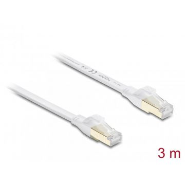 Cablu retea RJ45 Flat Cat.8.1 FTP 3m Alb, Delock 81027