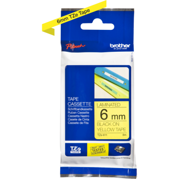 Banda laminata Brother TZE611 6MM BLACK/YELLOW