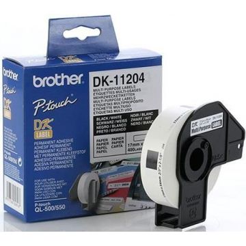 Etichete de hartie multifunctionale Brother DK11204, 17 mm x 54 mm (Negru/Alb)